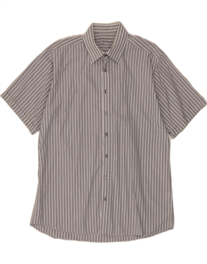 ANGELO LITRICO Mens Short Sleeve Shirt Large Grey Striped Cotton Vintage Angelo Litrico and Second-Hand Angelo Litrico from Messina Hembry 