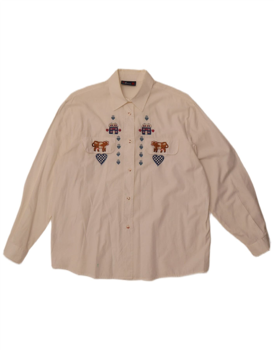 chemise graphique femme vintage UK 14 Grand coton blanc