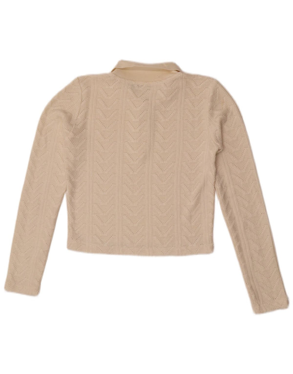 Zara Pull court à col polo pour femme UK 12 Medium Off White