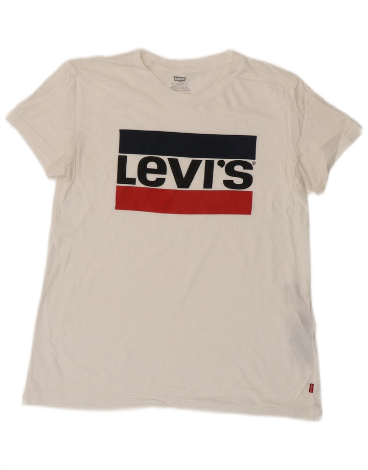 LEVI'S T-shirt graphique surdimensionné pour femme UK 6 XS Blanc Coton