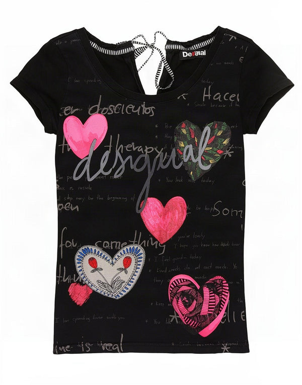 Desigual T-shirt graphique pour femme UK 8 Petit cœur noir
