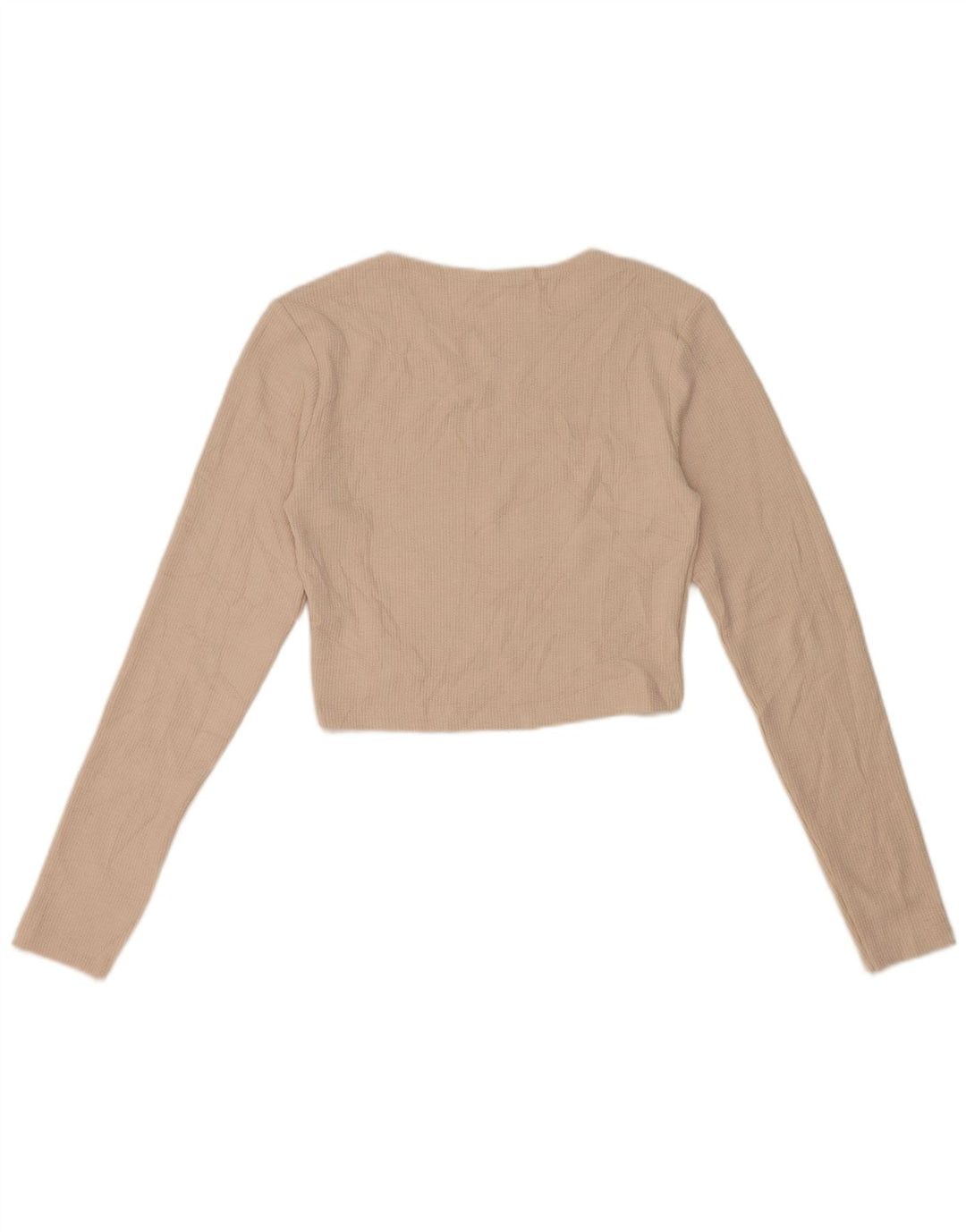 Zara Femme Crop Top Manches Longues UK 14 Large Beige Polyester
