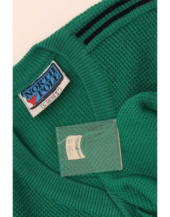 North Pole Pull col V pour homme en laine à rayures vertes