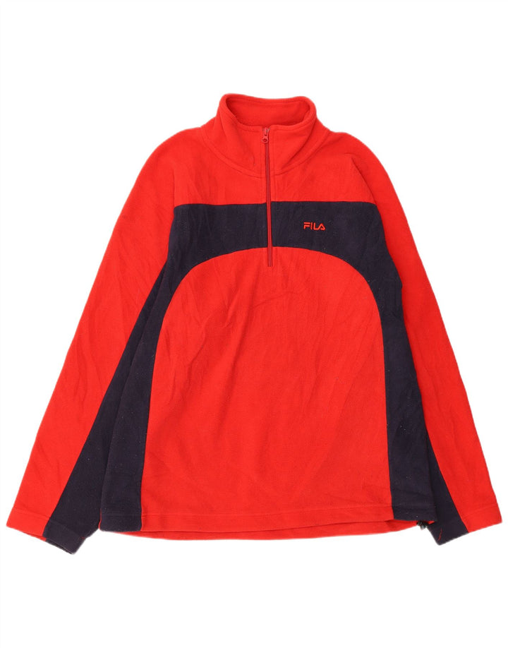 Fila Pull polaire à col zippé pour homme, grand, rouge, color block