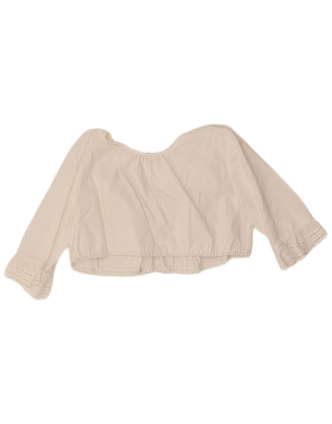 vintage Femmes 3/4 Manches Crop Top UK 12 Moyen Blanc
