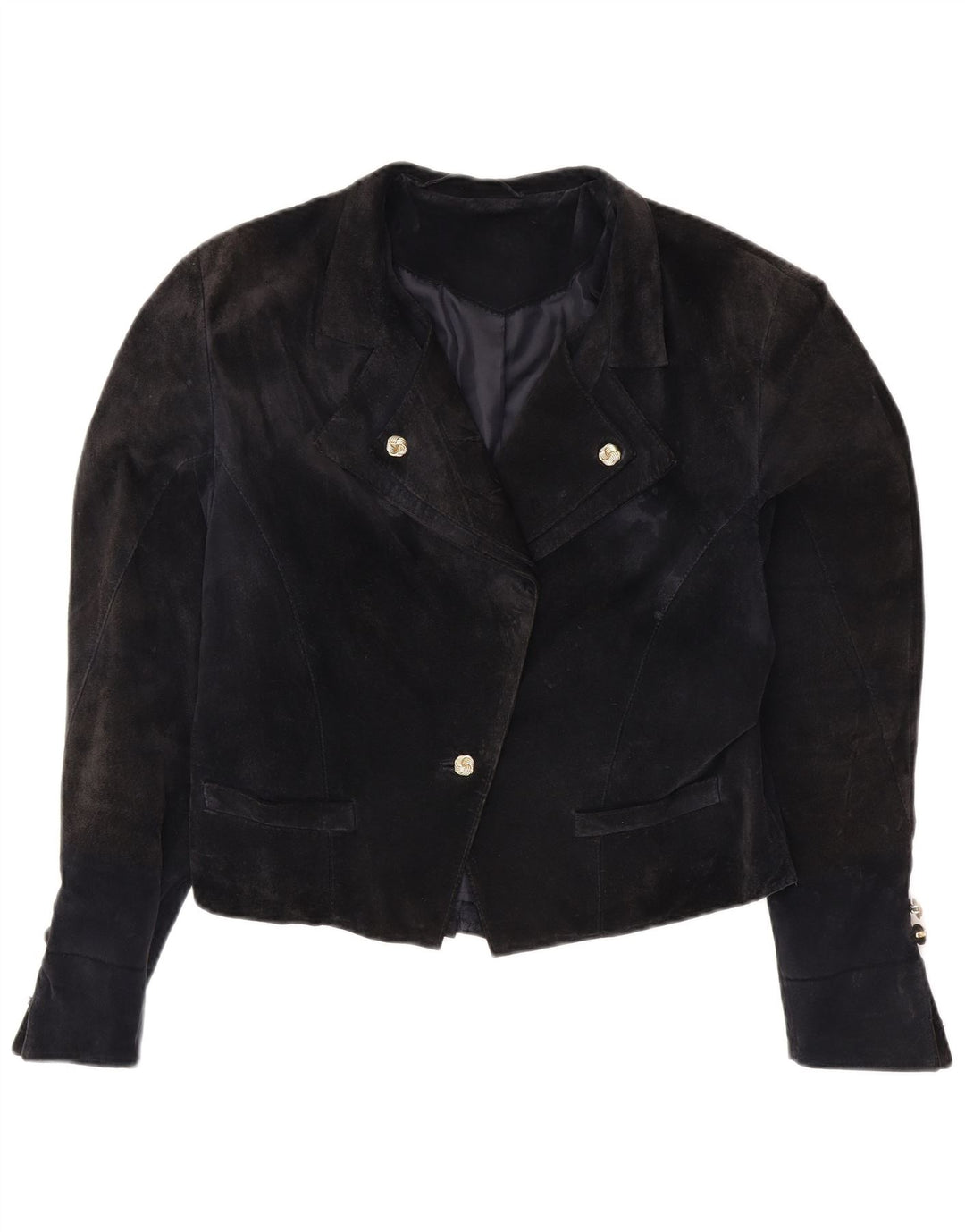 VINTAGE Femme 1 Bouton Crop Blazer Veste UK 14 Moyen Bleu Marine Viscose