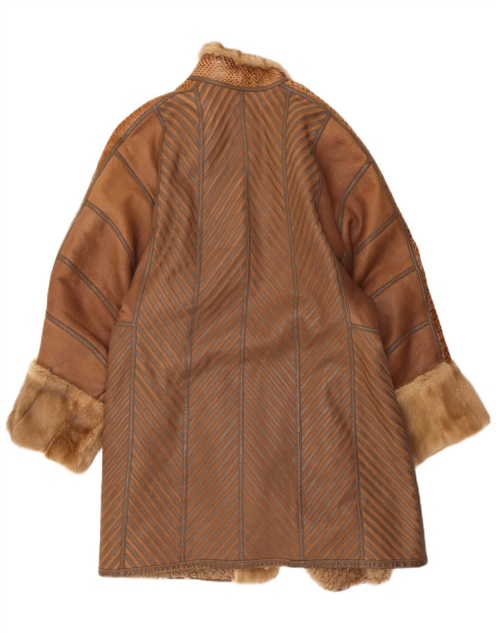 vintage Womens Shearling Coat UK 16 Grand Brun Rayé