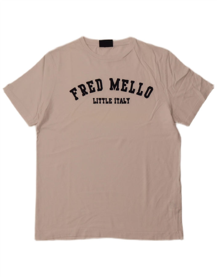 FRED MELLO T-Shirt Graphique Homme Grand Blanc Coton