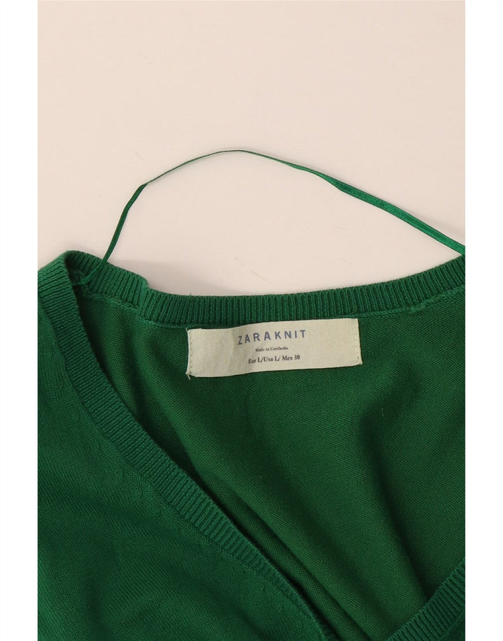 Zara Pull col V pour femme UK 14 Large Vert