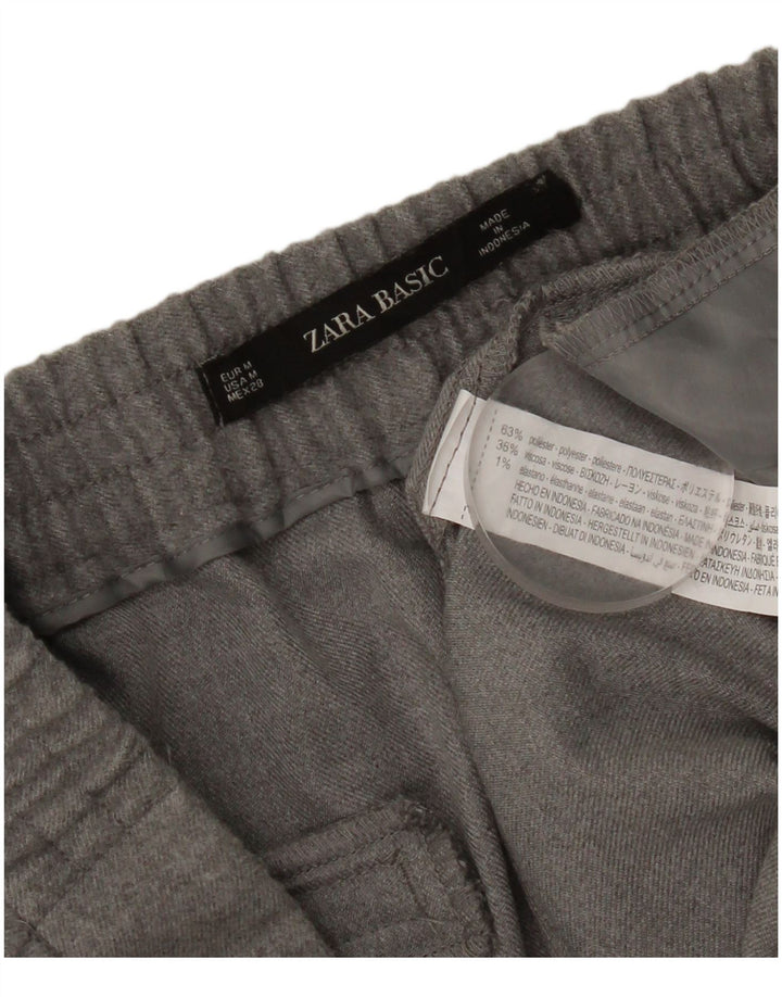 Zara Femme Pantalon Court Droit Moyen W28 L25 Gris Polyester