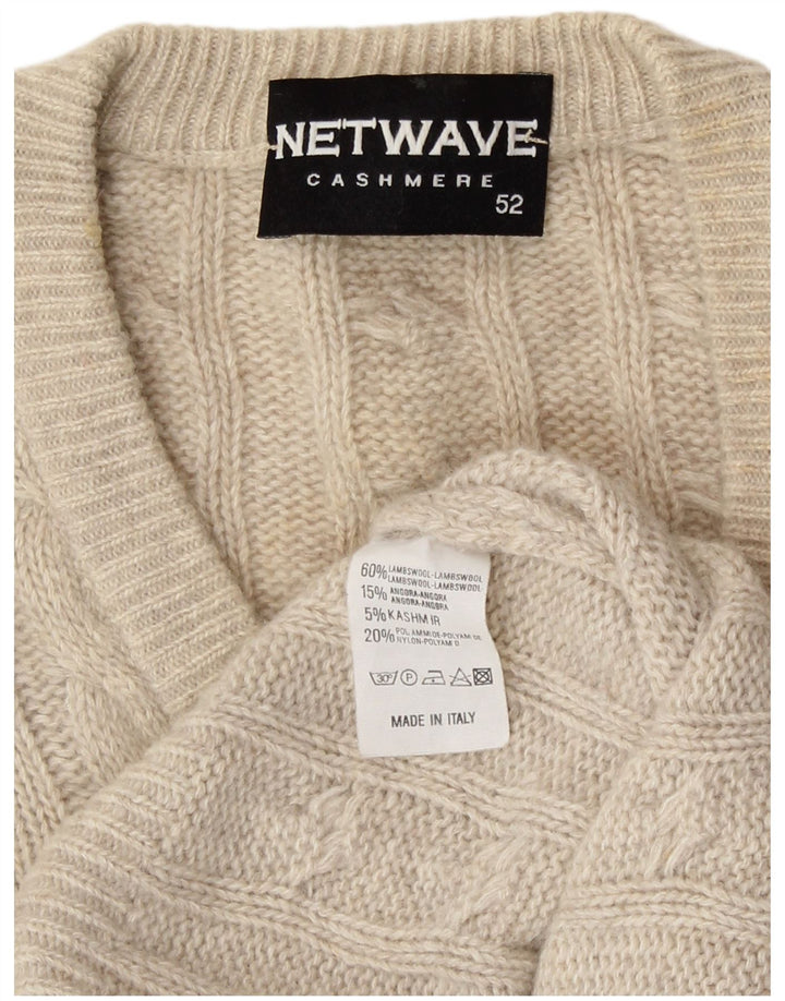 vintage Homme Col V Pull Pull IT 52 Large Off White Lambswool