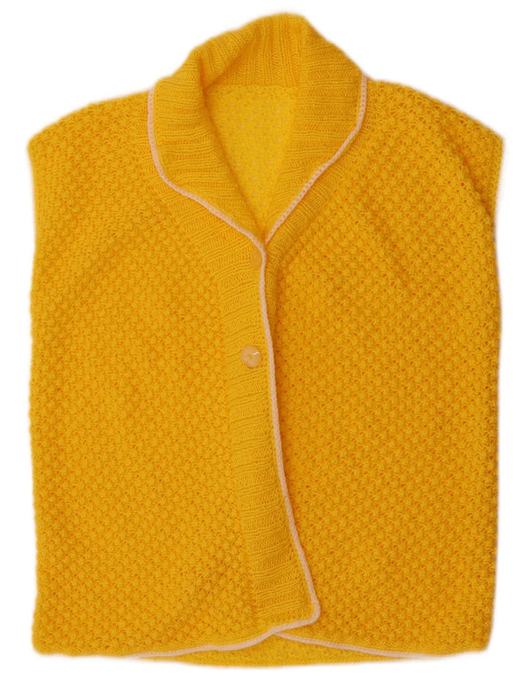 vintage Femme Manches Courtes Cardigan Pull UK 16 Grand Jaune