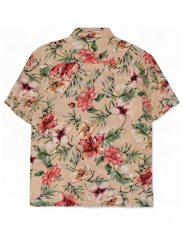 vintage Chemise à manches courtes pour hommes Grand Beige Floral Hawaïen