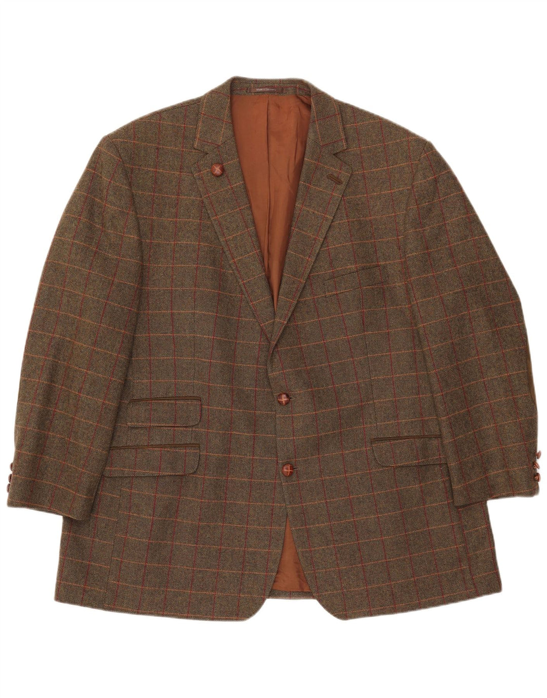 vintage Homme 2 Bouton Blazer Veste IT 54 2XL Vert Check Wool