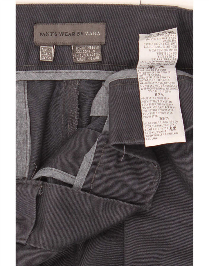 Zara Pantalon Chino Droit Homme EU 44 Large W34 L28 Gris Polyester