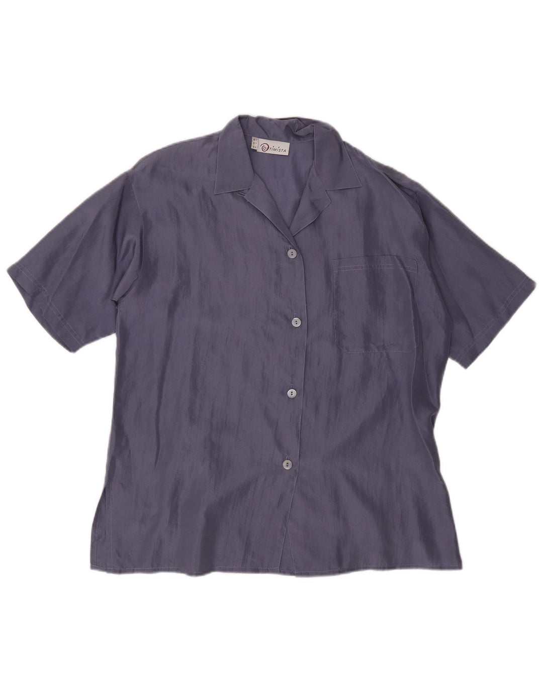 vintage Femme Chemise À Manches Courtes Blouse IT 42 Soie Bleu Marine Moyenne