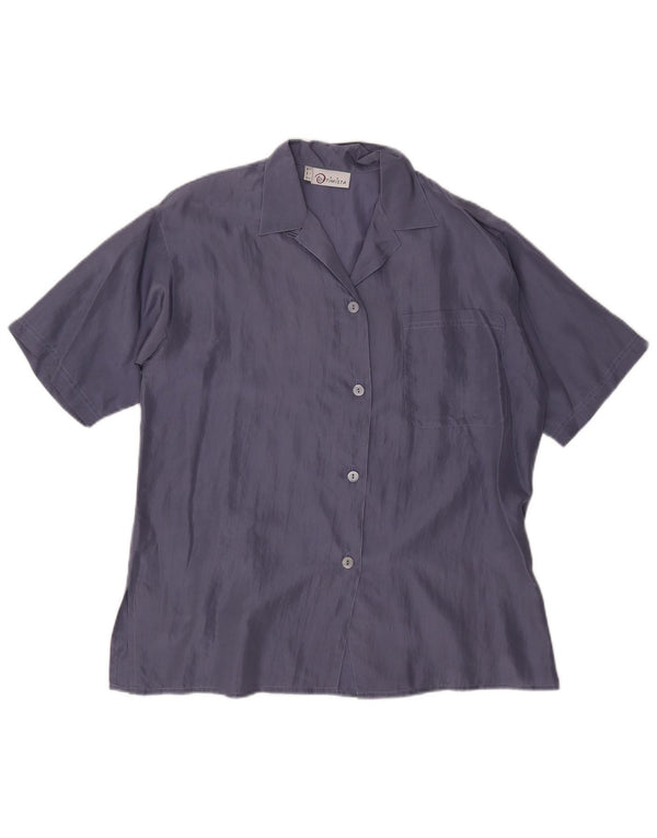 vintage Femme Chemise À Manches Courtes Blouse IT 42 Soie Bleu Marine Moyenne