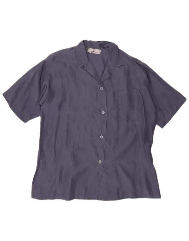vintage Femme Chemise À Manches Courtes Blouse IT 42 Soie Bleu Marine Moyenne