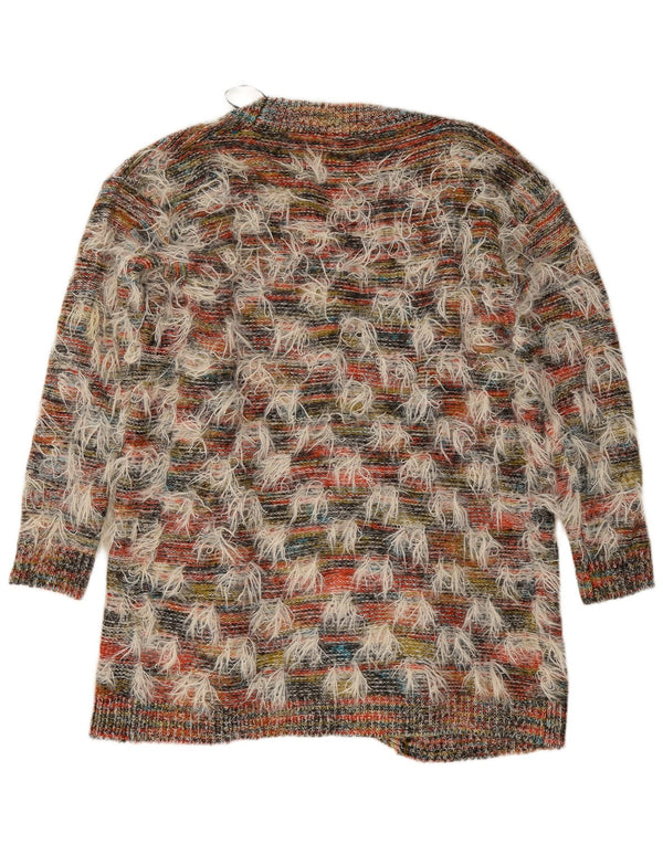 vintage Womens Longline Cardigan Sweater UK 14 Grand Rayé Multicolore