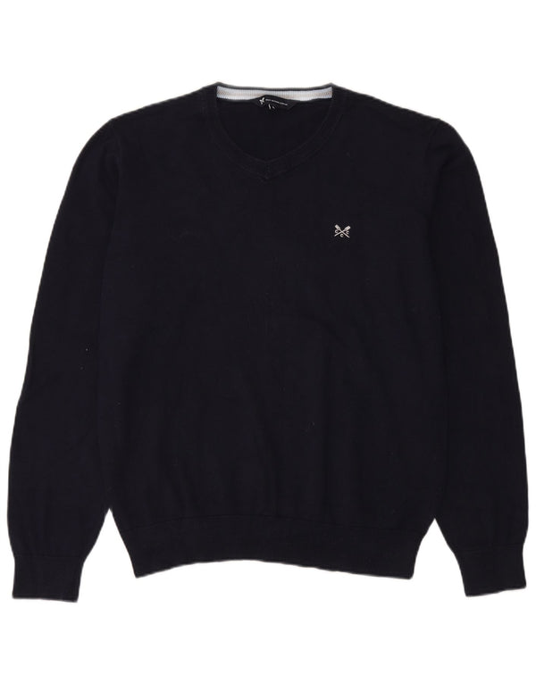 Crew Clothing Pull col V pour homme en coton bleu marine Taille L