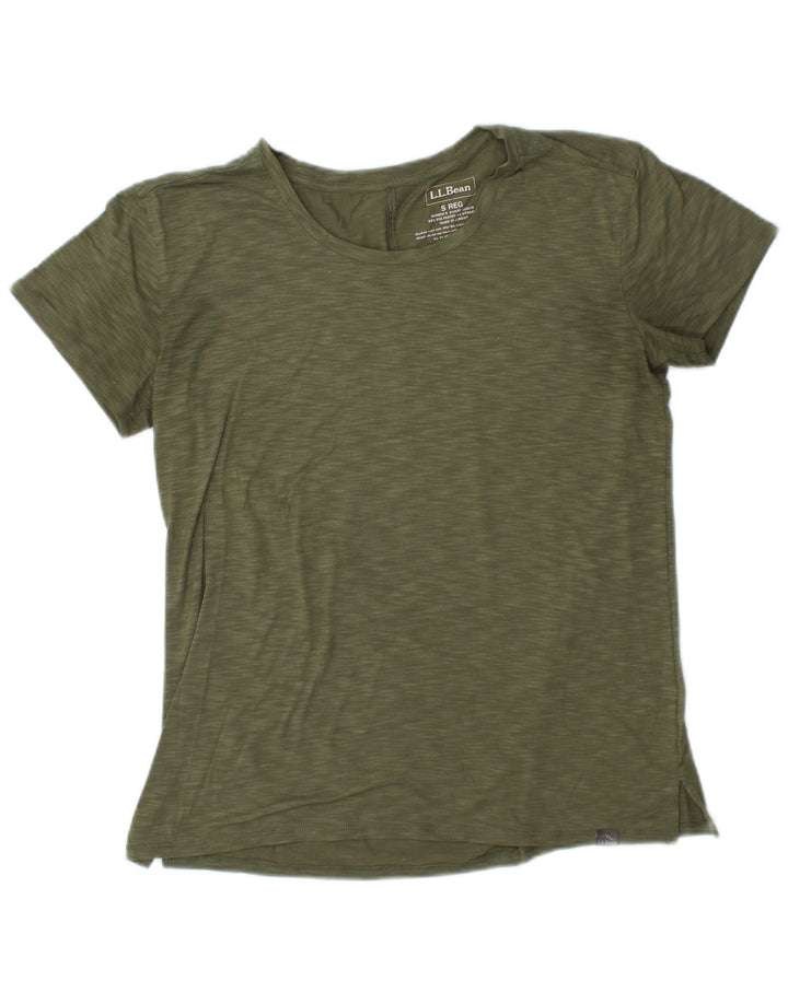 L.L.BEAN T-Shirt Femme Top UK 10 Petit Kaki Moucheté Polyester