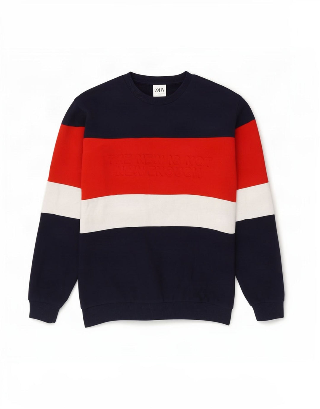 Zara Homme Graphic Sweatshirt Jumper Bleu Marine Moyen Colorblock Coton