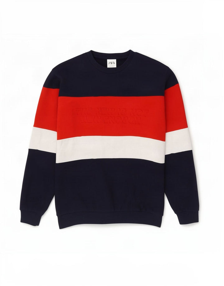 Zara Homme Graphic Sweatshirt Jumper Bleu Marine Moyen Colorblock Coton