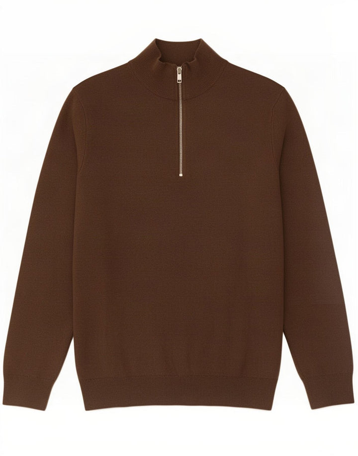 Zara Pull Col Zippé Homme Marron Moyen Coton