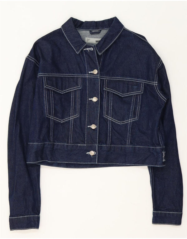 Topshop Veste en jean courte pour femme UK 14 Large Bleu marine Coton