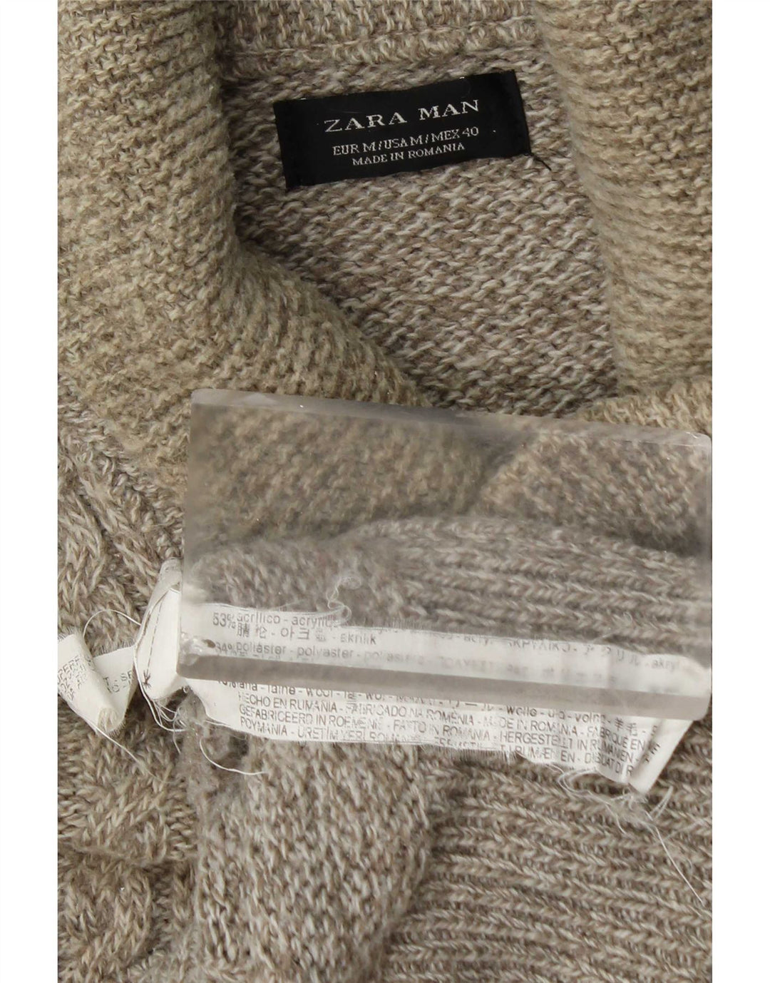 Zara Homme Pull Col Châle Acrylique Moucheté Beige Moyen