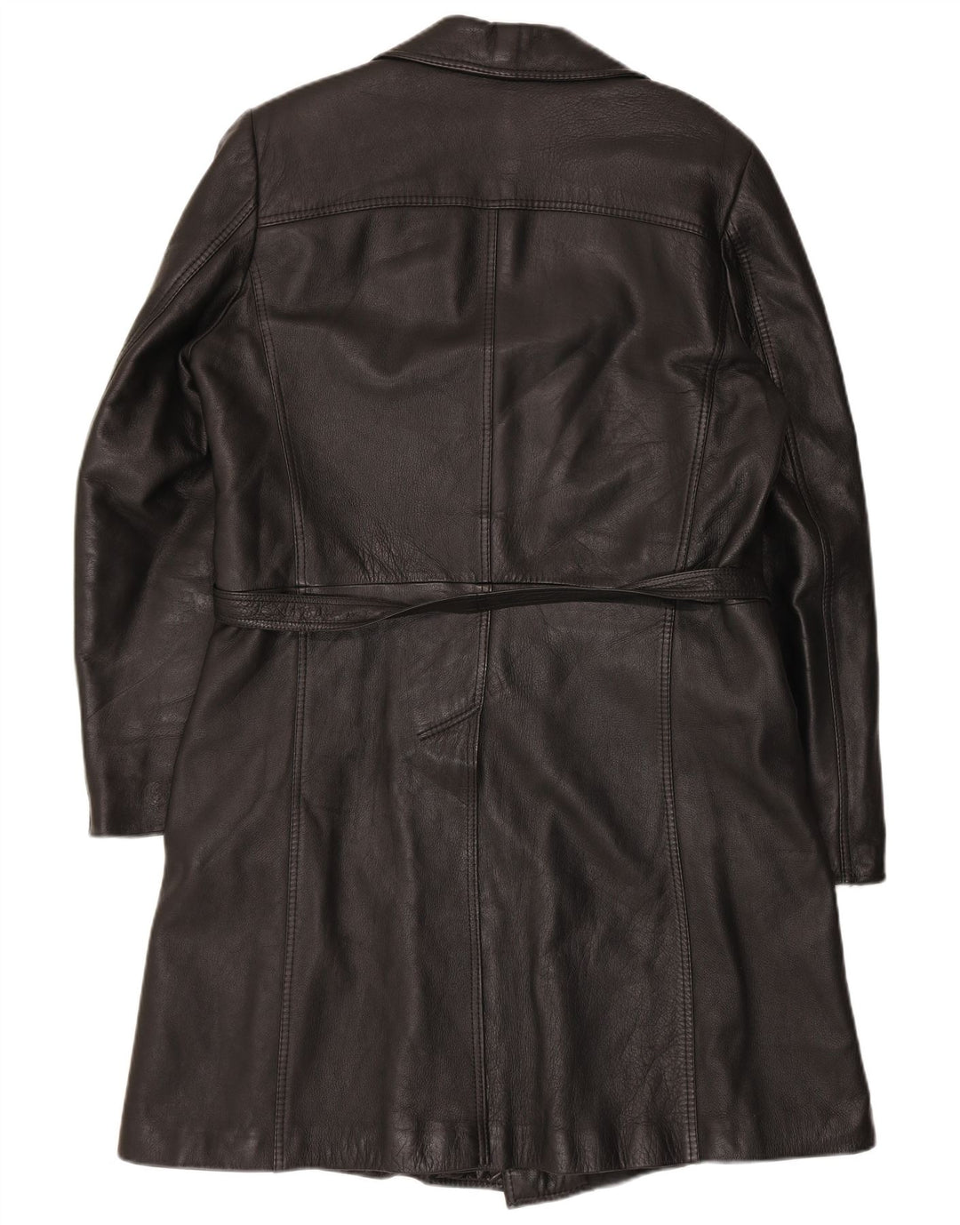 vintage Mens Double Breasted Leather Coat UK 38 Moyen Noir