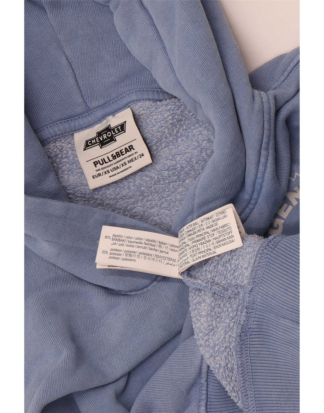 Pull & Bear Pull à capuche surdimensionné graphique pour femme UK 6 XS Bleu Coton