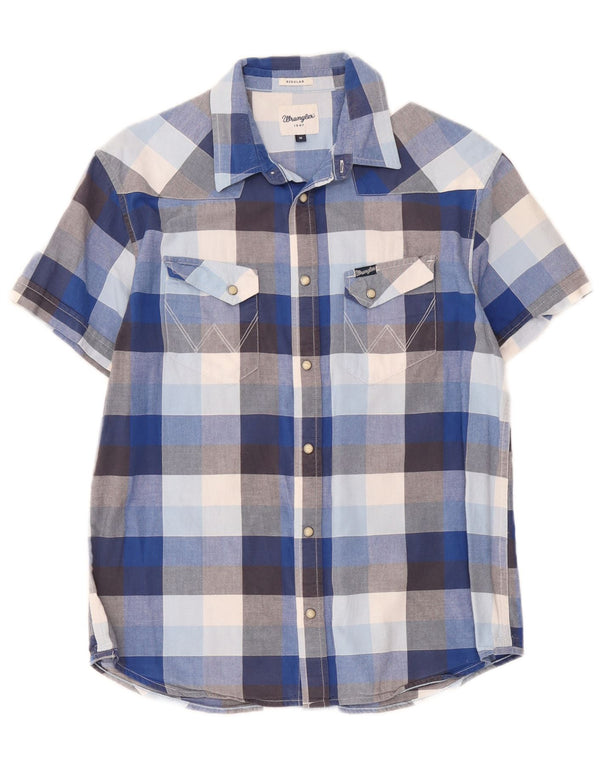 Wrangler Chemise à manches courtes pour homme en coton à carreaux bleu moyen