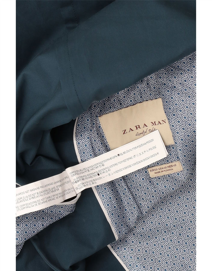Zara Veste Blazer 2 Boutons Homme EU 50 Bleu Moyen Polyester