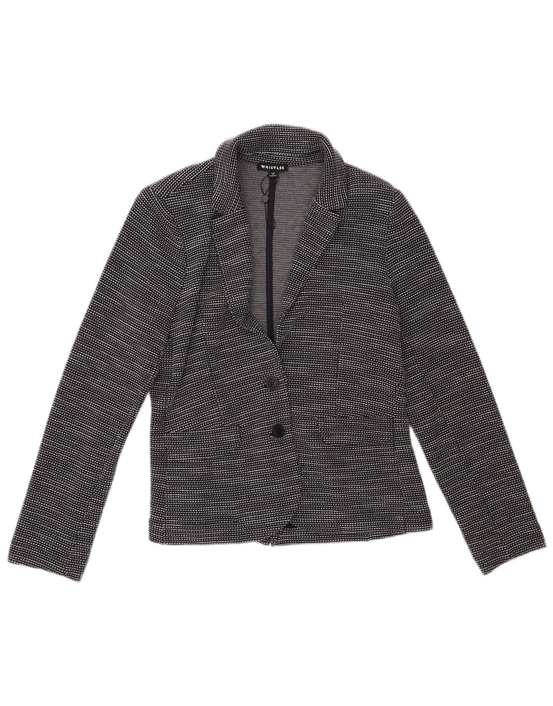 WHISTLES Veste blazer à 2 boutons pour femme UK 10 Petit coton rayé noir