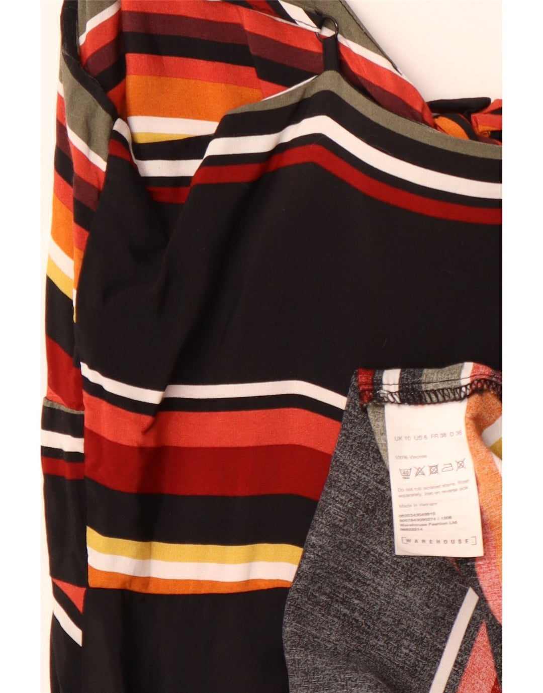 WAREHOUSE Robe d'été à nouer sur le devant pour femme UK 10 Petite viscose rayée noire
