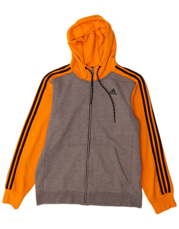 Adidas Pull à capuche zippé Climalite pour homme en coton color block gris moyen