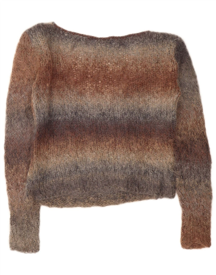 vintage Femme V-Col Jumper Pull UK 14 Moyen Multicolore Rayé