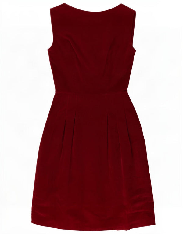 vintage Femmes Sans Manches Velours A-Line Robe UK 12 Marron Moyen