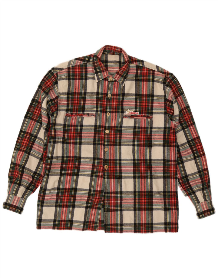 Chemise en flanelle homme vintage IT 50 laine à carreaux rouge moyen