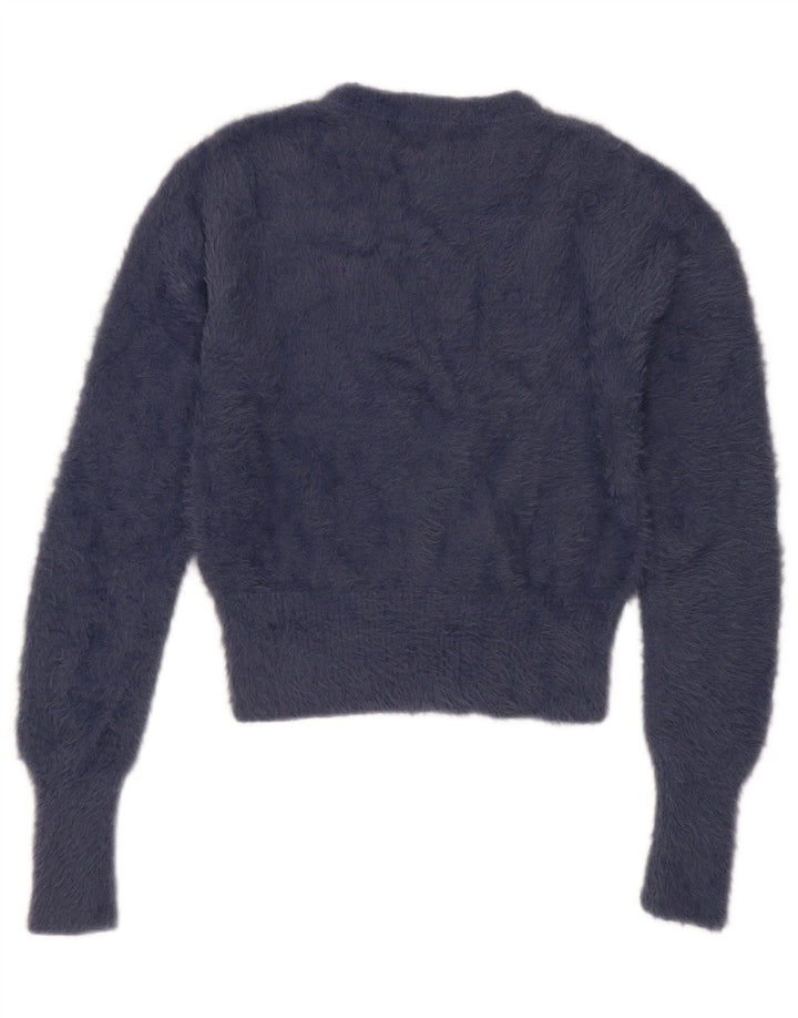 Zara Pull court à col rond pour femme UK 12 en nylon bleu marine moyen