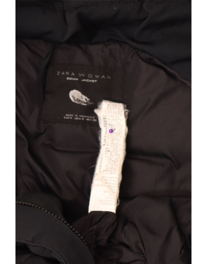 Zara Manteau rembourré à capuche pour femme UK 12 Nylon noir moyen