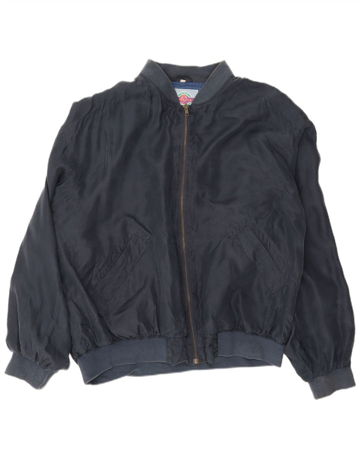 vintage Mens Bomber Bomber Jacket UK 42 XL Soie Bleu Marine
