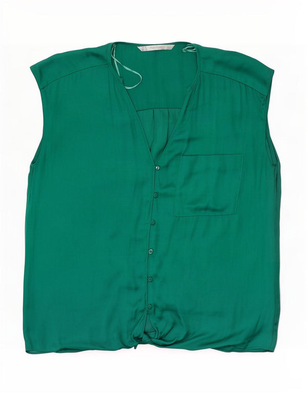 Zara Femmes Trafaluc Chemise Sans Manches Chemisier UK 14 Vert Moyen Polyester