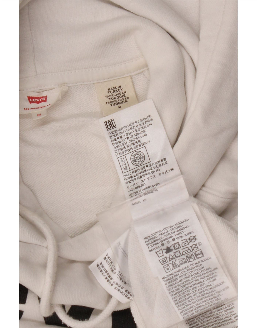 LEVI'S Pull à capuche graphique pour femme UK 14 en coton blanc moyen
