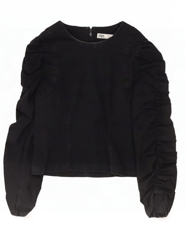Zara Chemisier à manches longues pour femme UK 10 Petit coton noir