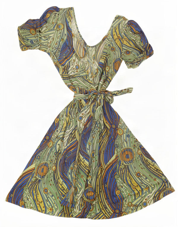 Robe portefeuille femme vintage IT 48 XL Rayé multicolore