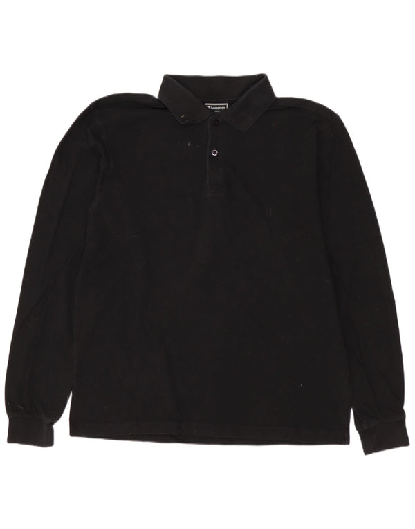 CHAMPION Polo à Manches Longues Homme Noir Moyen Coton