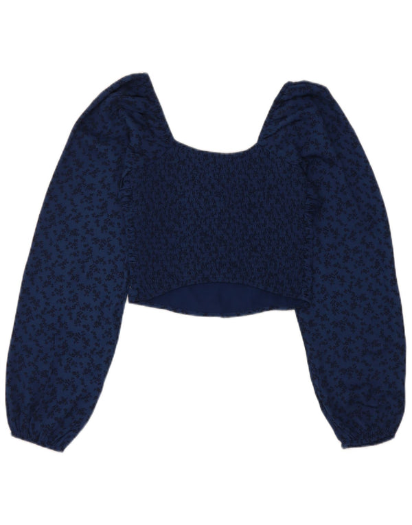 Hollister Femmes Crop Top Manches Longues UK 4 XS Bleu Marine Floral Polyester
