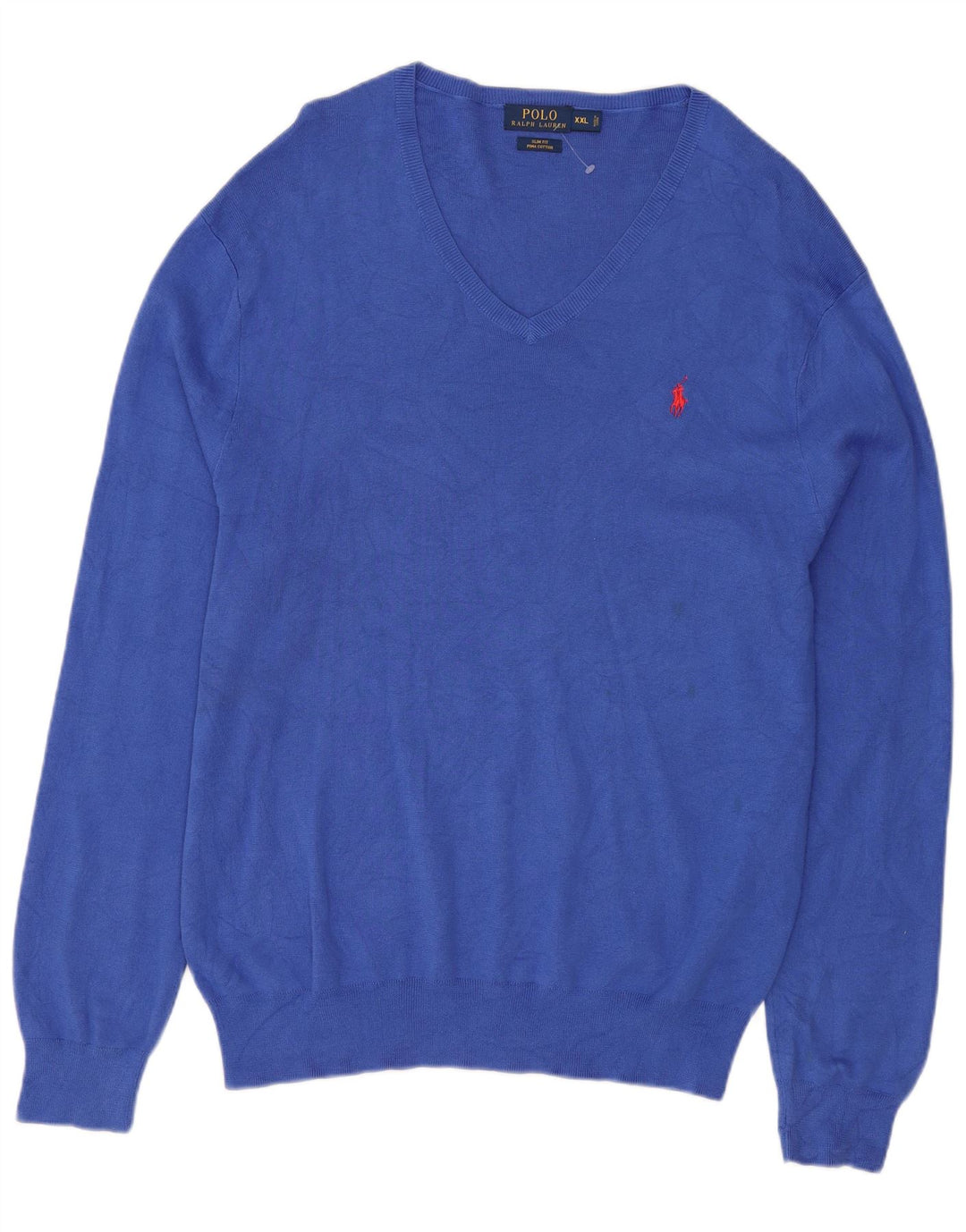 Polo Ralph Lauren Pull coupe ajustée à col en V pour homme 2XL en coton bleu